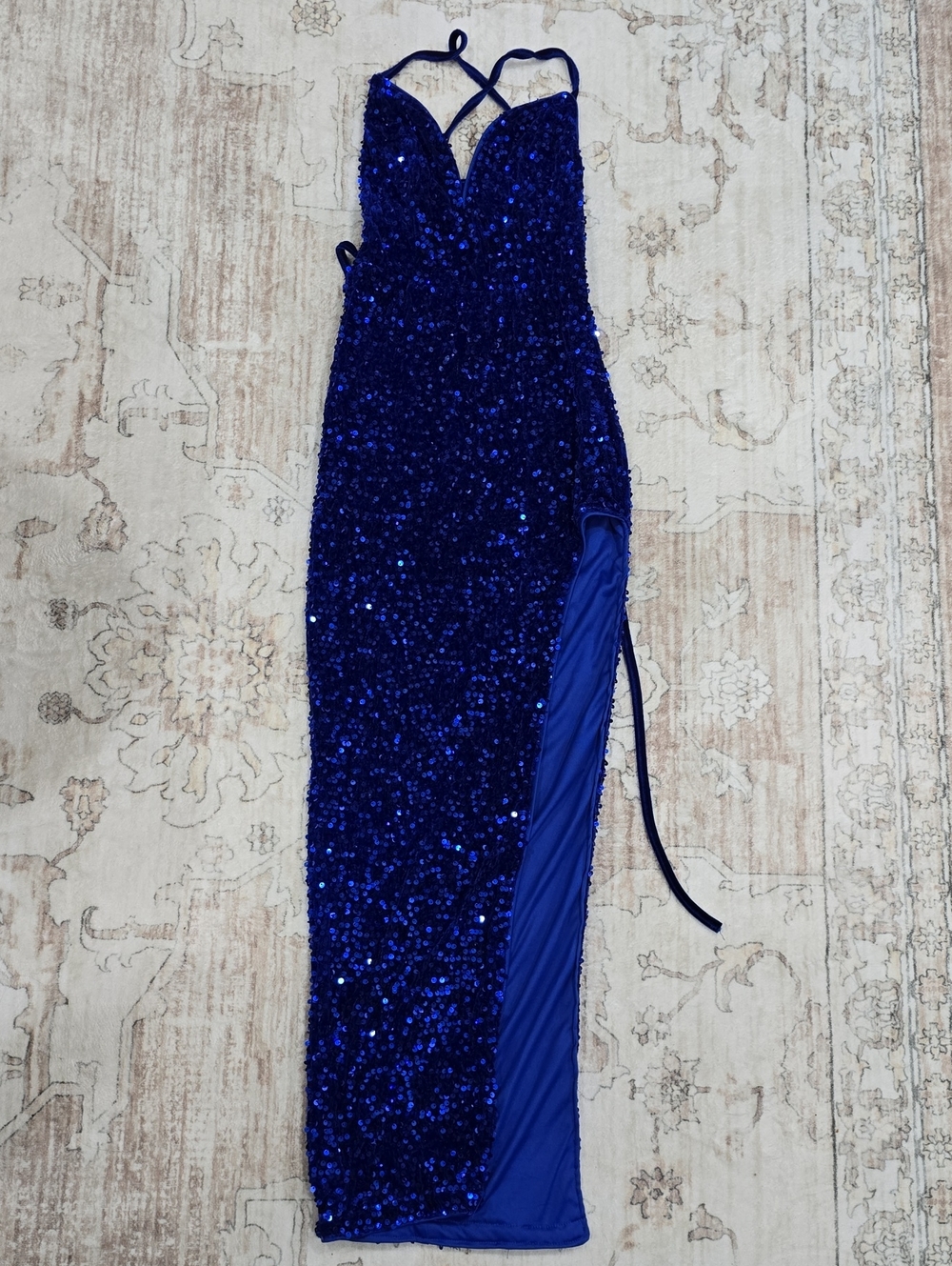 SHEIN Royal Blue Sequin Strappy Prom Dress